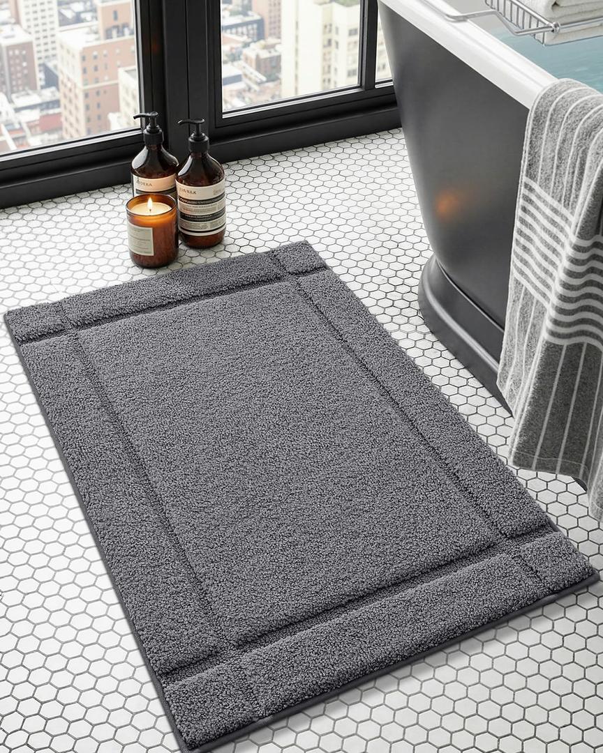 Color&Geometry Ultra Soft Bathroom Rug Non Slip with Rubber Backing, Absorbent Washable Bath Mat, Quick Dry, Premium Microfiber Plush Mat for Bathtub and Shower Floor,Dark Grey,16"x24"