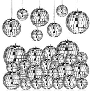 28 Pack Disco Ball, Disco Ball Party Decorations Silver Hanging Reflective Mirror Balls Ornaments 70s Disco Party Supplies Birthday Holiday Wedding Christmas Tree Decor