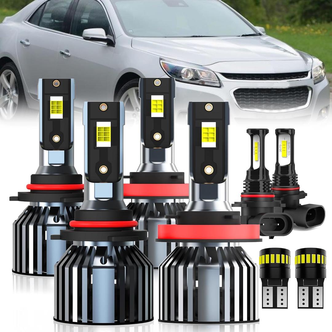 For 2013-2015 Chevy Malibu light Bulbs, 9005 High Beam H11 Low Beam 9145 Fog Light License Plate Lights Combo, 8PCS