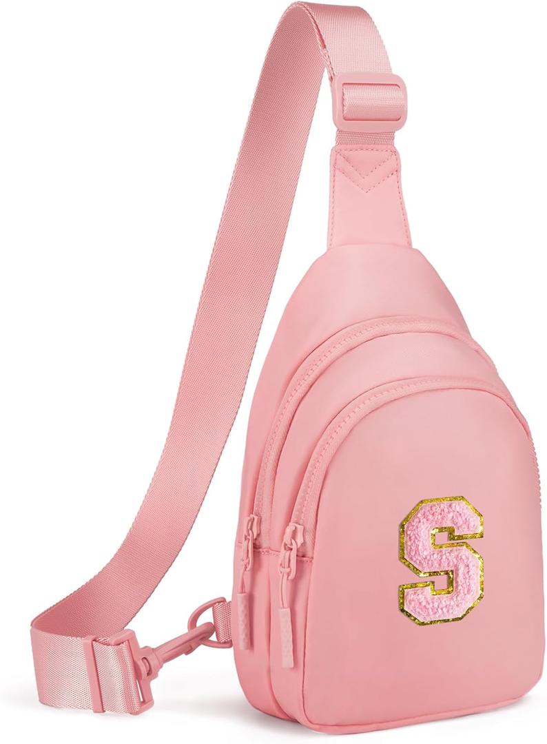 Small Initial Sling Bag for Girls & Women - Cute Crossbody Fanny Pack Gift (Light Pink)