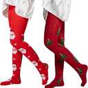 Aaronano 2 Pairs Girls Patterned Red Tights Christmas Holiday Stockings Kids Snowflake Printed Tights for Girls, Small 