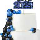 Zhehao 31 Pcs Graduation Cake Topper Class of 2025 Cake Topper Mini Balloon Black and Blue Decorations for Anniversary Party