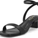 Shoe'N Tale Block Low Heels for Women Chunky Heeled Sandals Ankle Strap Adjustable Buckle Square Toe Comfortable Dressy Shoes (8.5, Black)