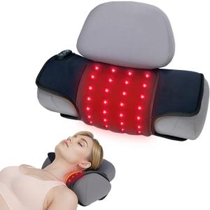 Red Light Therapy Cervical Traction Device, Cordless Neck Stretcher Pillow for Neck Pain Relief & Hump Corrector, Christmas Gifts for Him/Her/Men/Women/Dad/Mom - No Massage Function (Gray)