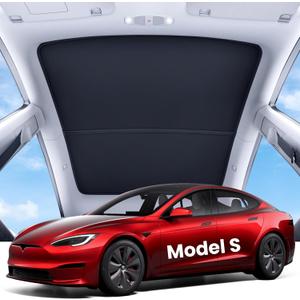 REEVAA 2025 Upgrade Tesla Model S Sunshade Roof [No Gaps, No-Sagging] Tesla S Accessories Heat Insulation Foldable Glass Sunroof Cover for Model S 2022-2025, 2PCS, Black