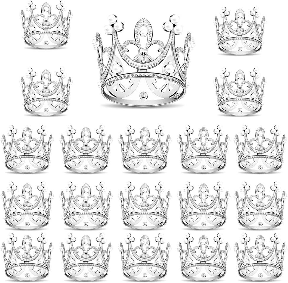 20 Pcs Crown Cake Topper Tiny Crown Tiara Cake Ornaments Mini Baby Crown Cake Cupcake Decoration for Baby Shower Princess Themed Birthday Wedding Party (sliver)