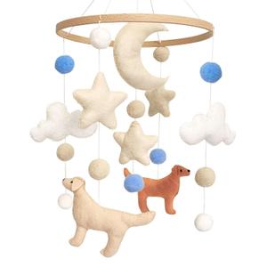 Dog Baby Mobile, Mobile for Crib, Crib Mobile for Boys and Girls, Nursery Mobile for Bassinet, Pack and Play, Dog, Moon, Cloud, Star, Blue Felt Ball ( BROKEN BUT FIXABLE)