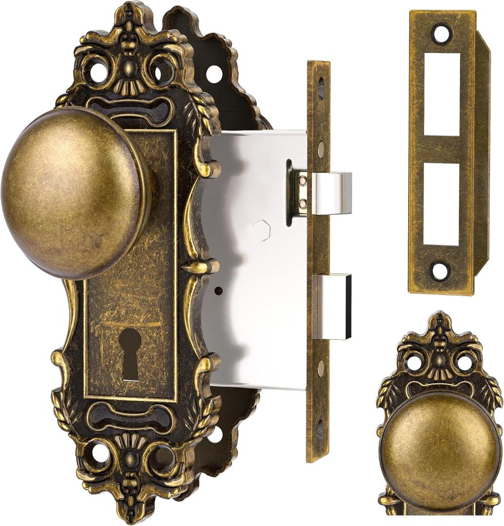 Mortise Lock Door Knobs Interior Bronze Door Knob Antique Door Handle Skeleton Key Privacy Vintage Door Locks for Bedrooms Bathroom