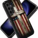 for Samsung Galaxy S25 Phone Case, Military Grade Heavy Duty 3-Layer Shockproof Drop Protective Cover for Samsung Galaxy S25 5G 6.2 Inch, American Flag Cross