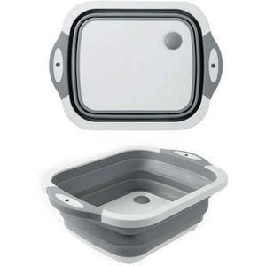 Collapsible Washing Bowl, Multi-Function Bowl Drying Rack, Portable Cutting Board, Retractable Drain Washing Basket Basin Vegetable Fruit Tray for Camping, Picnic, Kitchen