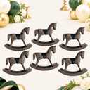 Rocking Horse Baby Shower Centerpieces, 6 Pack Vintage Wooden Horse Table Decorations for Blue Green Tartan Plaid Party, Rustic Horse Figurines for Wedding Birthday Nursery Shelf Decor
