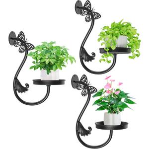 Wall Plant Holder Indoor, Metal Hanging Planters Hanger Floating Flower Display Stand for Window, Plant Shelves Hanging Plant Holder Window Plant Hanger Plant Decor Black (Butterfly-3Pc)