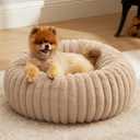 Bedsure ComfyFleece Donut Small Dog Bed - Dog Beds for Small Dogs with Corduroy Fleece & Anti Slip Bottom, Round Faux Fur Pet Beds with Washable Removable Cover, Sandy Beige, 23x23x7 inches