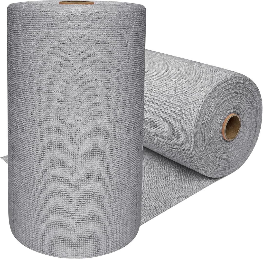 OJYUDD 75 Pack Microfiber Cleaning Cloth Roll, Reusable Tear Away Towels, Washable Ultra Absorbent Cleaning Rags for House, Car, Glass, Garage, Kitchen or Shop(Grey)