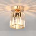 ANWIO Mini Crystal Semi Flush Mount Ceiling Light Fixture, Gold Chandelier Hallway Light for Foyer Entryway Walk-in Closet, Fit E26 Base Bulbs, 1-Light, 5.3inch