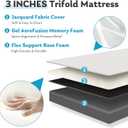 Tri-Fold Twin Memory Foam Pads, 3 inch Folding Topper with Washable Cover, Portable Non-Slip Guest Floor Bed for Camping Travel Ideal for Overnight Guests, RV, and Outdoor Adventures