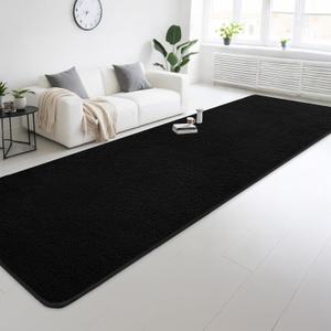 Large Modern Runner Rugs for Living Room Bedroom, 2x8 Feet Black Ultra Soft Thickened Memory-Foam Indoor Rug, Comfy Aesthetic Solid Minimalist Carpets for Girls Boys Nursery Dorm Home Decor