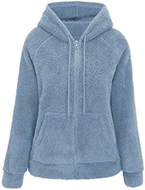 RISISSIDA Women Faux Fur Fleece Lightweight Short Jacket Hooded Spring Fall Transitional Fashion, Cute Thin Coat Size M