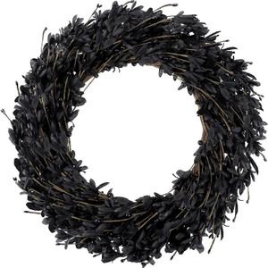 20'' Artificial Forsythia Wreath Spring Summer Fall Winter Wreaths for Front Door with Berries Silk Leaves Wreath for Halloween Decorations Porch Wall Window Indoor Outdoor Home Decor (Black)