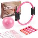 LIONSCOOL Pilates Ring Set  14" Anti-Deformation Magic Circle with Padded Handles, Mini Ball, Resistance Bands, Guide & Bag (Pink)