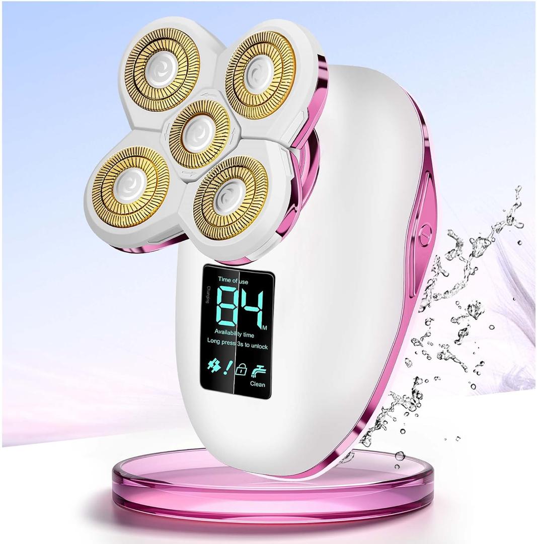 Electric Razors for Women-5D Floating Head IPX7 Waterproof Wet Dry Leg Hair Trimmer, USB-C Rechargeable 90Min Battery, Gentle Facial Bikini Hair Removal with LED Display & Travel Lock