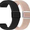 2 Pack Quick Release Braided Bands - 18mm 19mm 20mm 22mm 24mm Solo Loop Adjustable Soft Band for Women Men (Black+Dark Pink)
