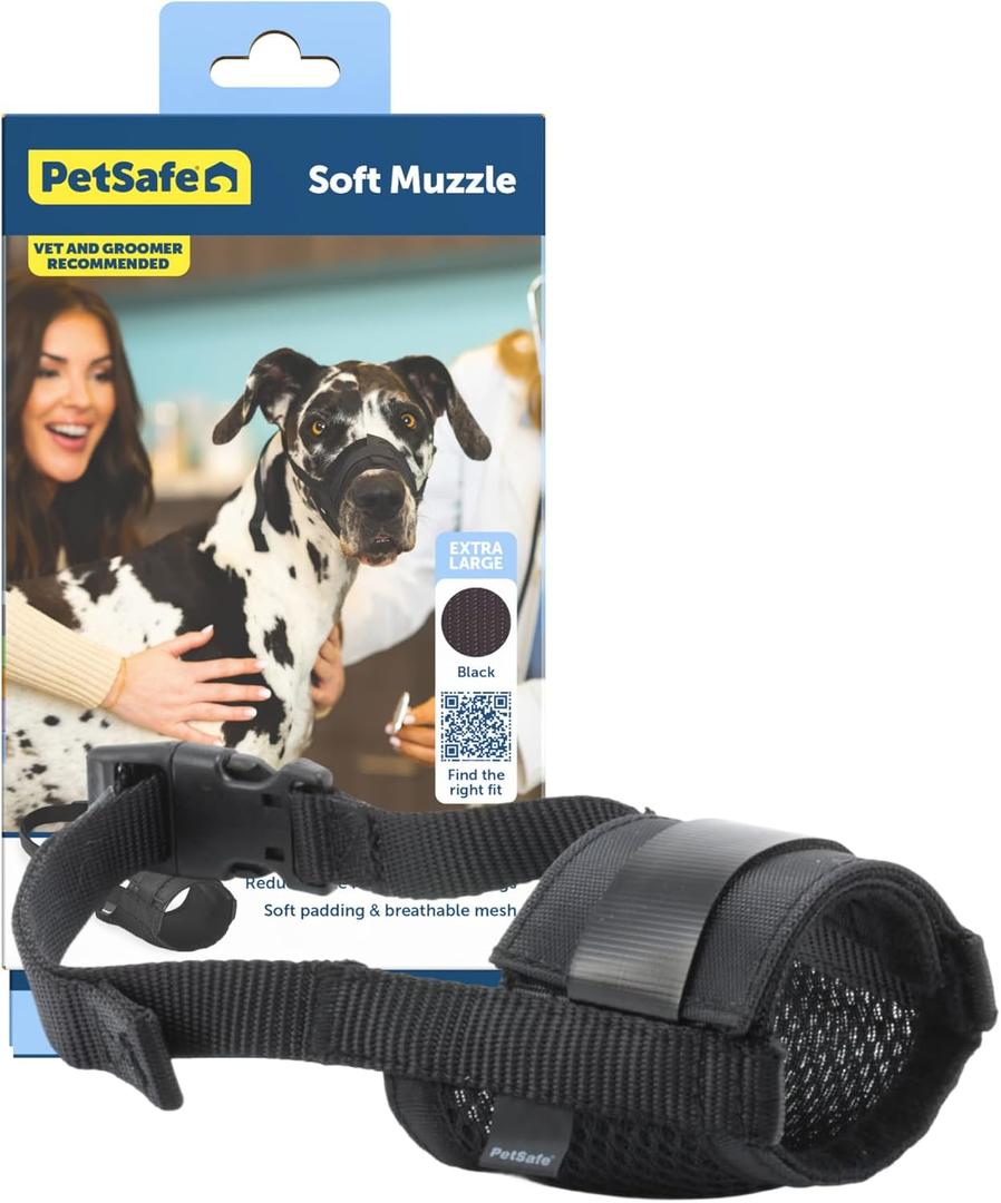 PetSafe Dog Muzzle - Comfortable Padding - Adjustable Sizing - Prevents Biting - Allows Room to Pant - Perfect for Visits to The Vet or Groomer, Extra Large, Black