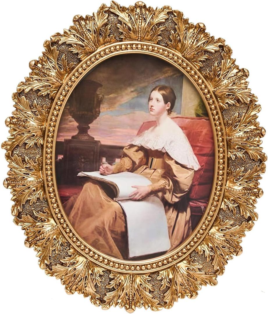 Vintage Oval Picture Frame 8x10 Inch, Antique Ornate Photo Frames with Glass Front, Leaf Design, Tabletop & Wall Hanging, Photo Gallery, Gold