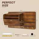 Rebee Vision Pine Wood Key Holder Wall Mount for Home Decor - Stylish Mail Holder Wall Mounted with Shelf & Hooks for Entryway - File Organizer with 3-Tire Mail Sorter for Lettter, Paper (Light Brown)