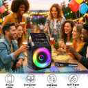 Karaoke Machine, Portable Karaoke System with 2 Wireless Rechargeable Microphones, 60W PA Speaker 6.5" Subwoofer, TWS, AUX, USB, TF, REC, TV, 7 Colourful Lights, for Home & Outdoor