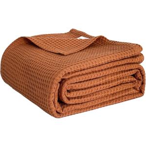 100% Cotton Waffle Weave Throw Blanket, Soft Lightweight Breathable Cozy Blankets for Bed Couch Home Dcor All-Season Use(Caramel, 40"x50")