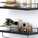 Shario Black Floating Shelves - Set of 2, Wall Mounted Hanging Shelves with Black Towel Rack, Decorative Storage Shelves for Bathroom, Kitchen, Living Room & Bedroom