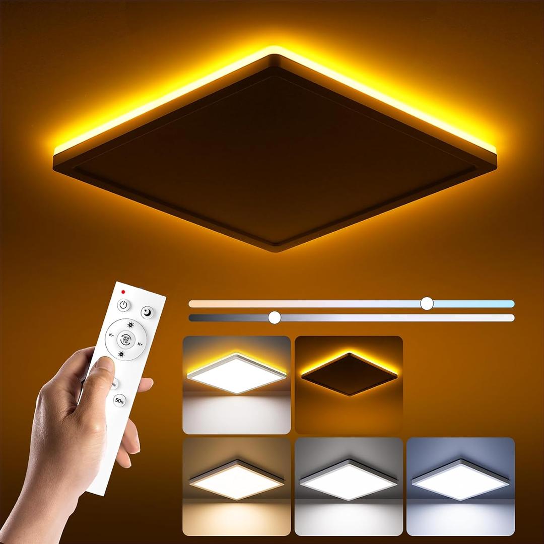 BLNAN Dimmable LED Flush Mount Ceiling Light Fixture with Remote Control, 12 Inch 24W 3000K-6500K, 2000K Nightlight Wired Low Profile for Bedroom, Kitchen, Living Room, Square White