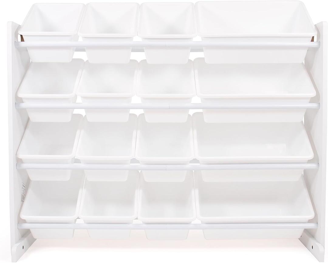 Humble Crew Toy Storage Organizer with 16 Removable Storage Bins for Kids Playroom, 4-Tier Toddler Toy Organization and Storage, White/White, 15.5d X 42w X 35h in