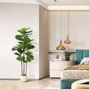 Realead Fiddle Leaf Fig Tree Artificial - 5ft Faux Fiddle Leaf Fig Tree with White Planter - Large Fake Fig Tree with Natural Trunk and Lifelike Leaves for Home Living Room Indoor Decor