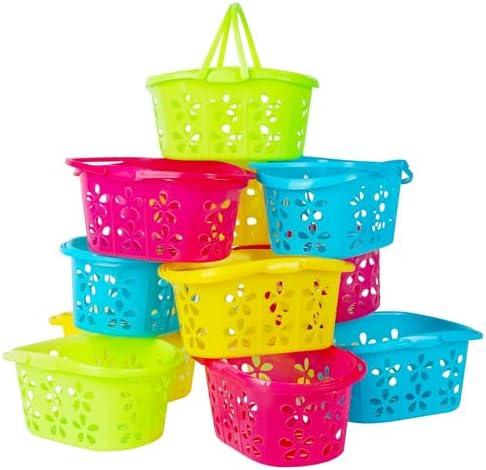 Zcaukya 12 Packs Easter Baskets, 6.5"x4.5"x3.2" Colorful Plastic Kids Easter Baskets with Handles, Empty Plastic Easter Basket for Easter Egg Hunt Party Favors