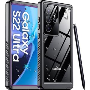 Temdan Designed for Samsung Galaxy S22 Ultra Case,Waterproof Built-in Lens & Screen Protector [Full Body Shockproof][Military Drop Proof][IP68 Underwater] Phone Case for S22 Ultra 5G-Purple (2022)