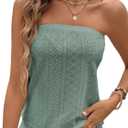 SHENHE Women's Eyelet Tube Top Summer Casual Strapless Sleeveless Bandeau Tube Shirt (Green, L)