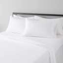 Amazon Basics Lightweight Super Soft Breathable Wrinkle-Resistant Microfiber 4-Piece Bed Sheet Set with 14-Inch Deep Pockets, Queen, Bright White, Solid
