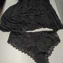 OYOANGLE Women's Plus Size 2 Piece Lace Sheer Open Front Underwire Chemise Nightdress with Panty Lingerie Set (XX-Large Plus, Black)