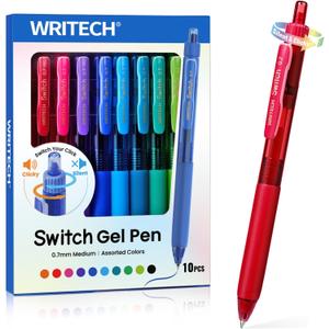 WRITECH Colored Gel Pens 0.7mm: Switch Silent Click Mode for Quiet or Click Feedback Smooth Writing Quick Dry Ink Medium Point for Note Taking Color Coding Journaling School Office Study