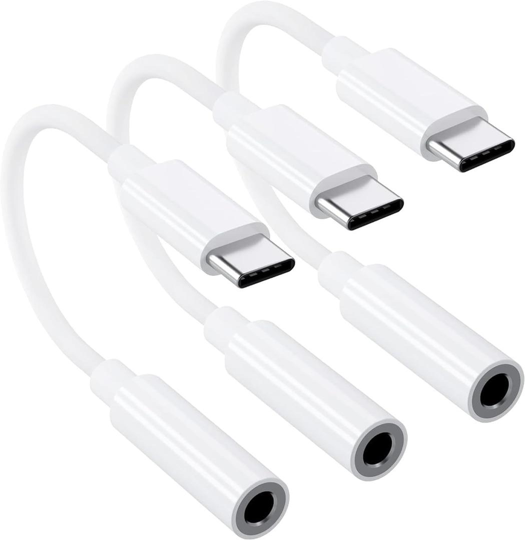 3 x USB C to 3.5mm Headphone Jack Adapter for iPhone 17 Air/16/15 Pro/Pro Max/Plus, 3-Pack Type C Aux Dongle Cable Cord Compatible with iPad, Samsung Galaxy S25/S24/S23/S23/S22/S21Ultra/Note 20, MacBook