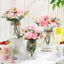 Zeyune 12 Sets Mason Jar Centerpiece Table Decorations, Artificial Peony Baby's Breath Flower Bouquets, Faux Flowers with Vase, Rustic Decor Gifts for Home, Wedding, Holiday (Light Pink)