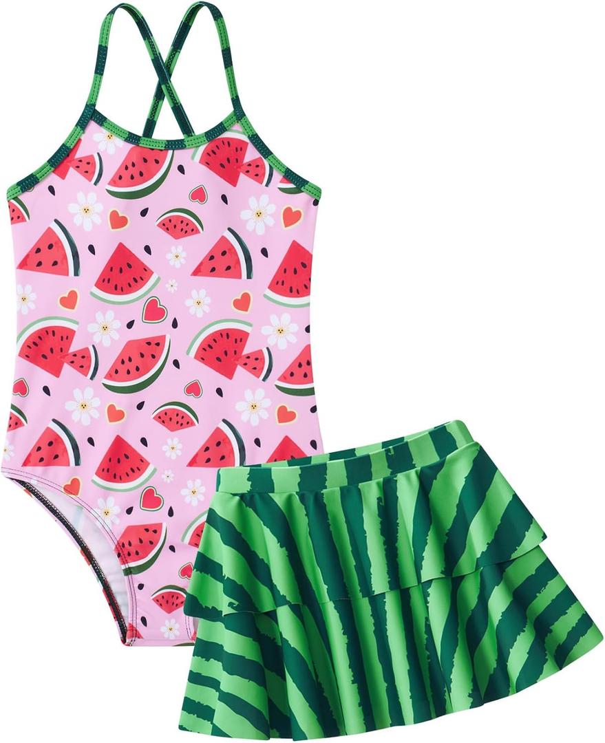 Vieille Little Girls Swimsuit Cute Kids Quick Dry Swimwear with Skirt 3-8 Years (Pink)