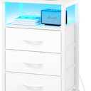 Yoobure Night Stand with Charging Station, 16 Colors LED Nightstand with USB Ports and Outlets, End Table with 3 Fabric Drawers and Storage Shelf, Bedside Tables Small Dresser for Small Space White