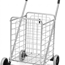 Shopping Cart Grocery Rolling Folding Basket on Wheels Foldable Utility Trolley Compact Lightweight Collapsible 2 Wheel Silver