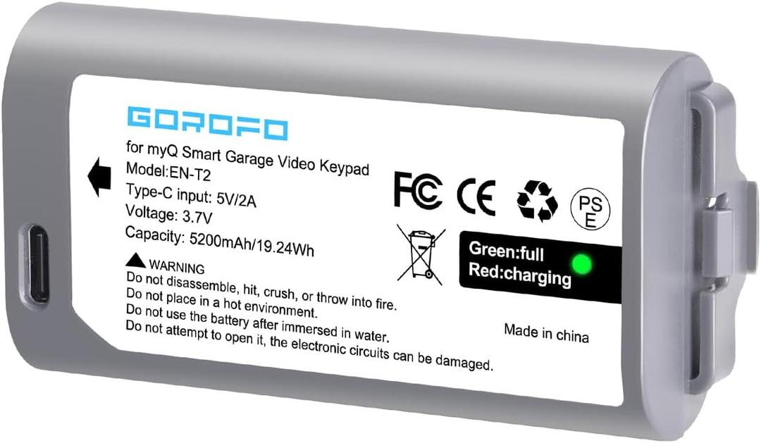 for EN-T2 myQ Smart Garage Video Keypad Replacement Battery, Long Lasting Battery Life, Compatible with myQ 18650MH1-1S2P Smart Garage Video Keyboard with USB-C Charging Cable (1 Pack)