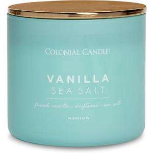 Colonial Candle Vanilla Sea Salt Scented Candle, Pop of Color Collection, 3 Wick, Blue, 14.5 oz - Up to 60 Hours Burn