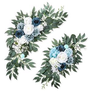 Aeaocvo 2 Packs Wedding Arch Flowers, 28”/20” Blue Artificial Flower Swag for Wedding Welcome Signs Ceremony, Reception, Floral Arch Arrangement, Backdrop Decoration