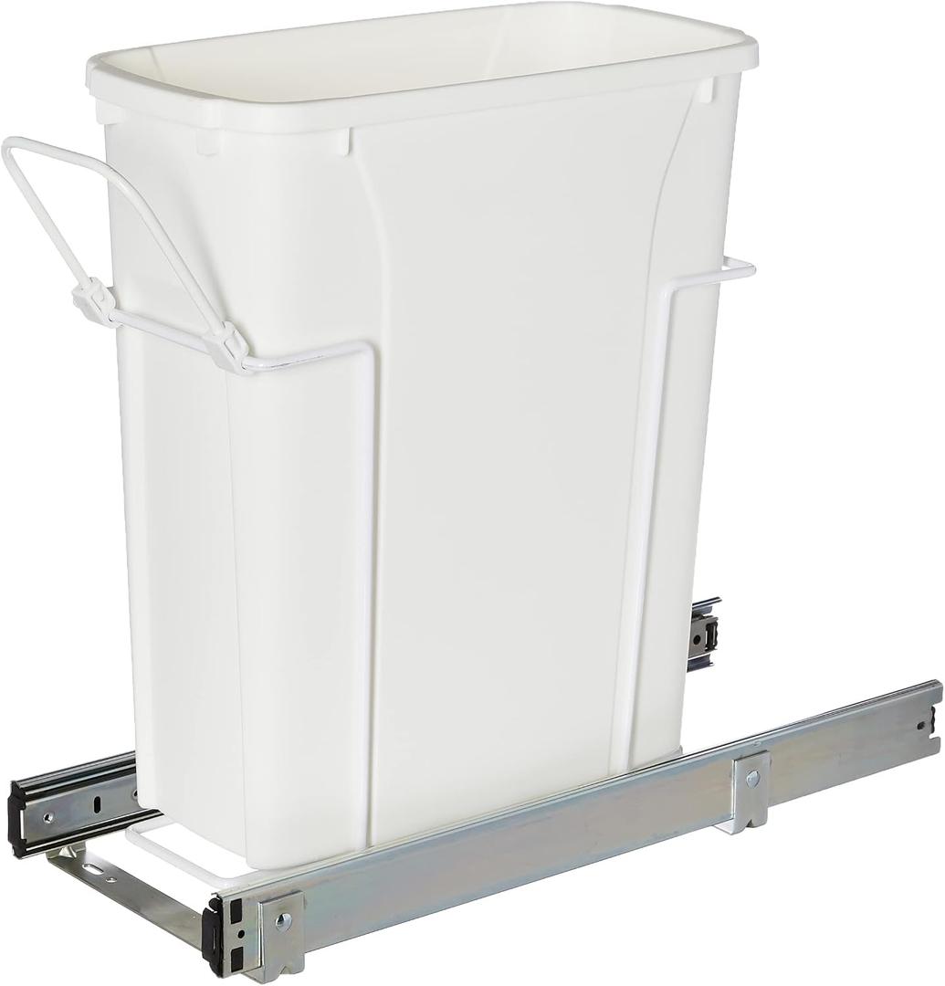 Knape & Vogt in-Cabinet 20 Quart Single Pull Out Trash Can, Minimum Cabinet Dimensions 17-1/2 in. H x 8-1/2 in. W x 20-1/2 in D, Steel, RS-PSW9-1-20-W, White
